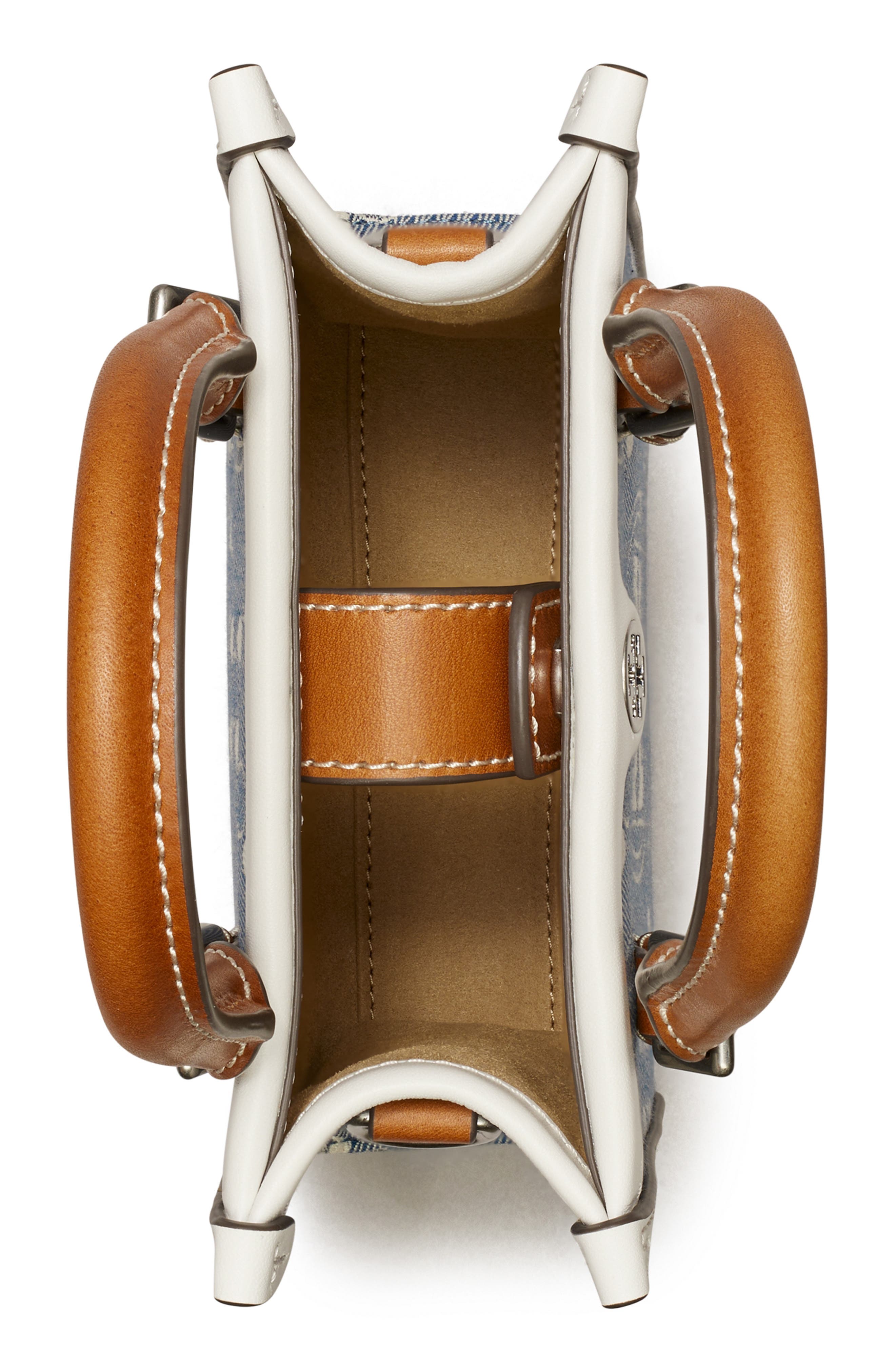 Tory Burch Mini T Monogram Denim Tote, Alternate, color, 