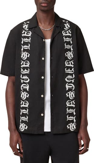 Scripture Embroidered Short Sleeve Cotton Button-Up Shirt