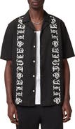 AllSaints Scripture Embroidered Short Sleeve Cotton Button-Up Shirt