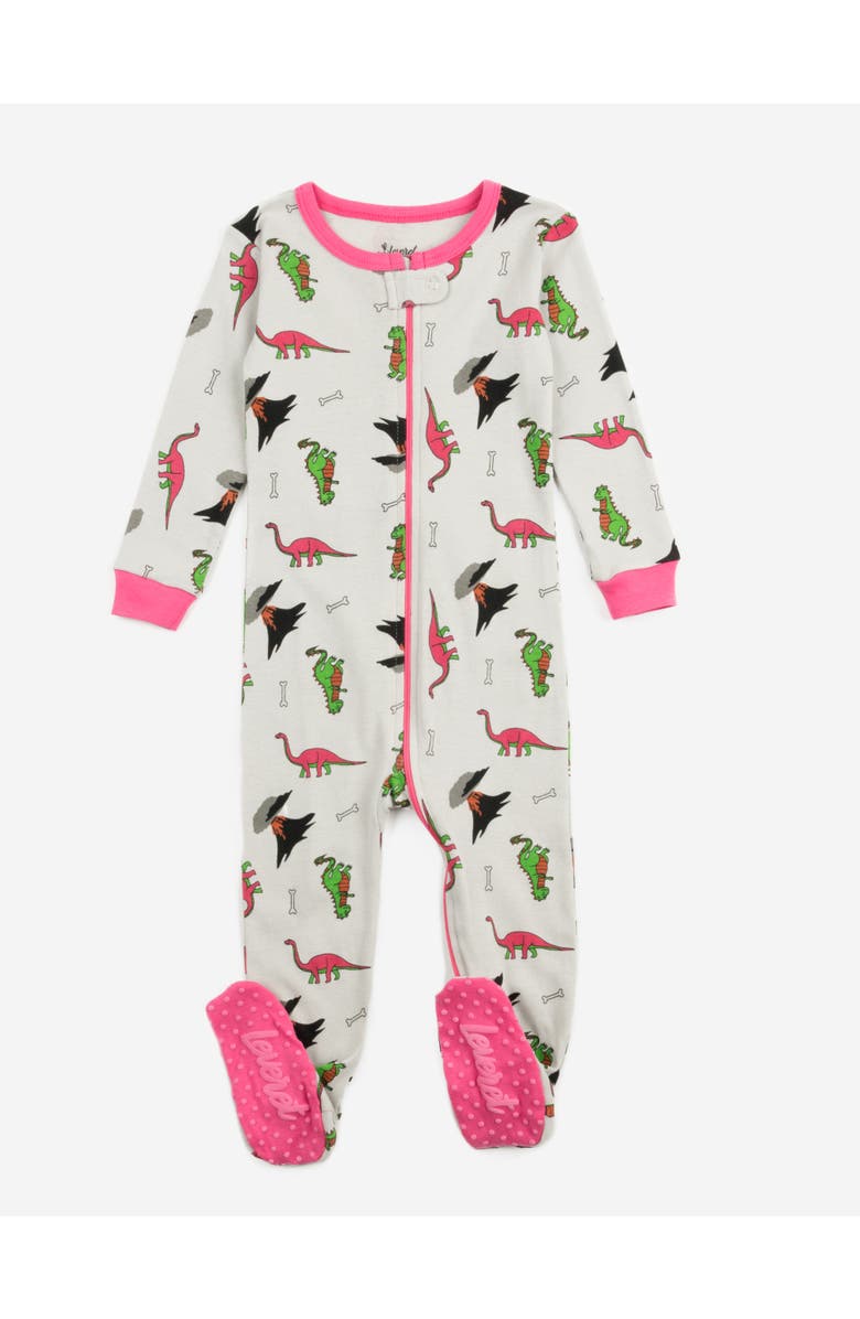 Leveret Footed Printed Cotton Matching Family Pajamas, Animal Kingdom Prints, Main, color, Dinosaur