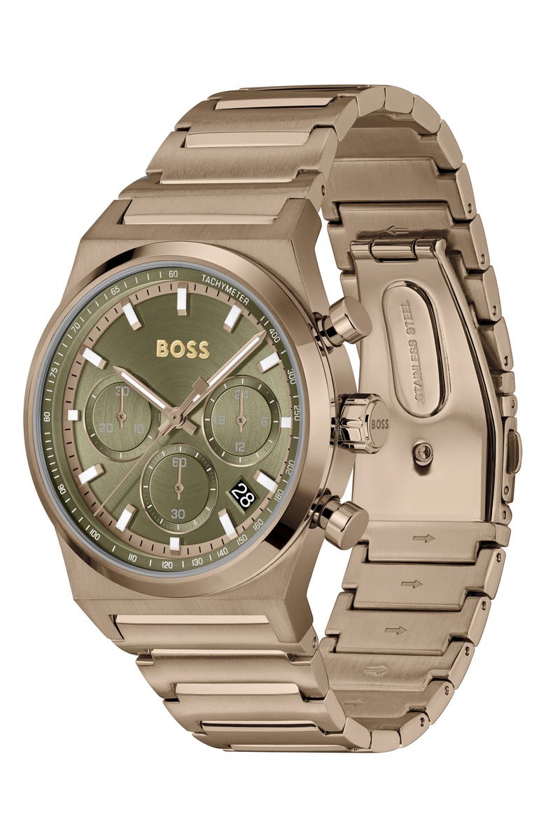 BOSS Candor Chronograph Bracelet Watch, 41mm, Alternate, color, Olive Green