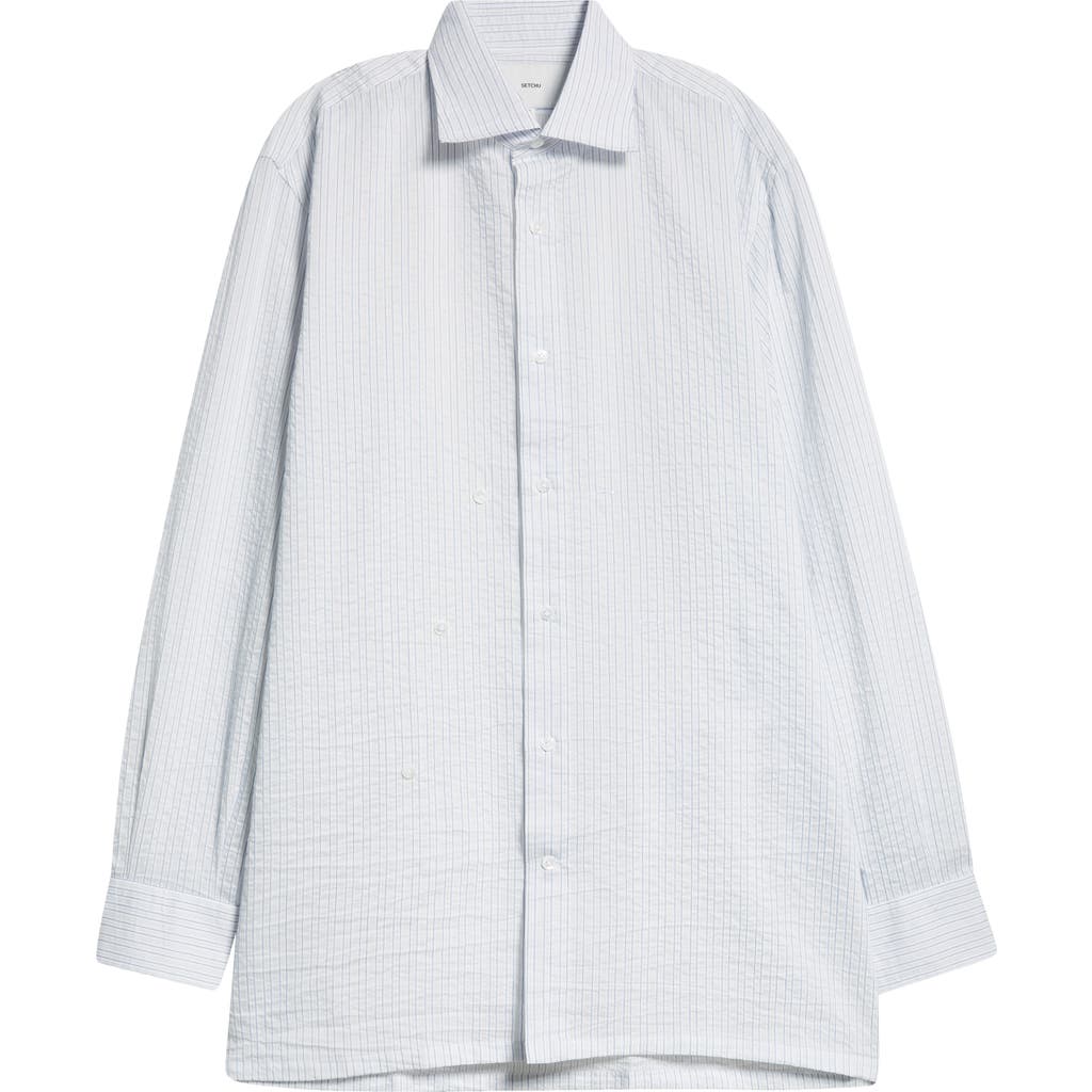 SETCHU SETCHU HOOK & EYE STRIPE COTTON & LINEN BUTTON-UP SHIRT