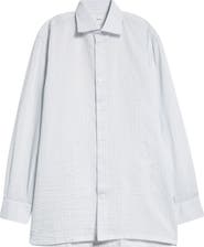 SETCHU Hook & Eye Stripe Cotton & Linen Button-Up Shirt