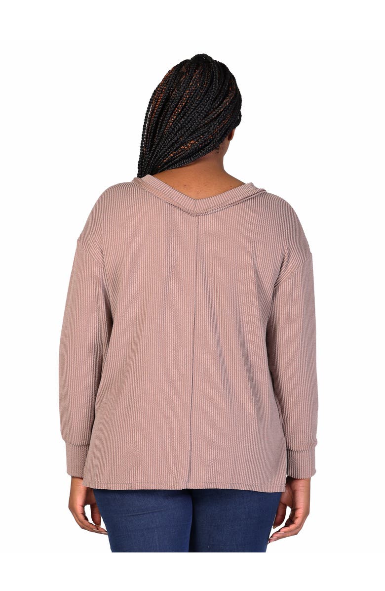 24seven Comfort Apparel Relaxed Fit Ribbed Knit V-Neck Sweater Top, Alternate, color, Taupe