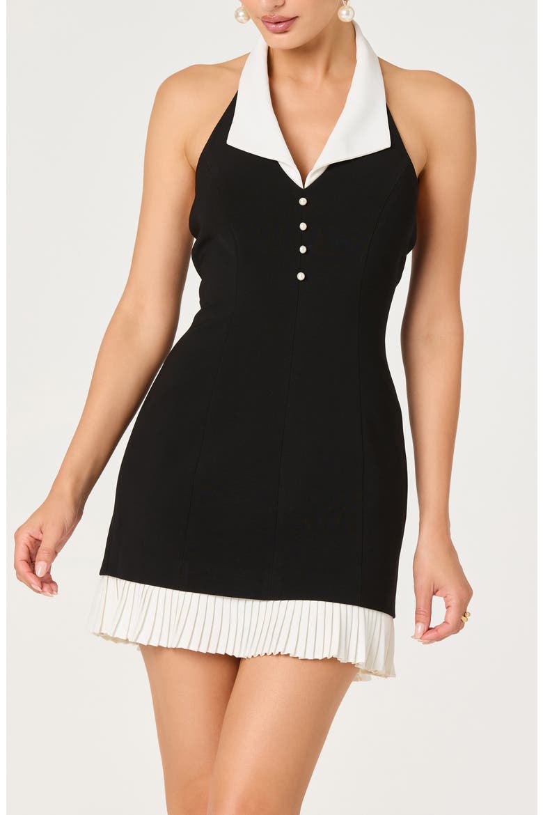 Casandra Halter Neck Minidress, Alternate, color, BLACK WHITE