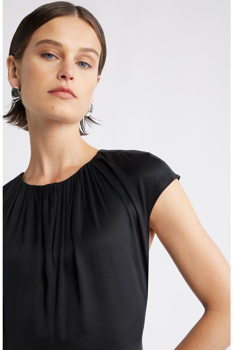 Shirred Cap Sleeve A-Line Dress, Alternate, color, BLACK