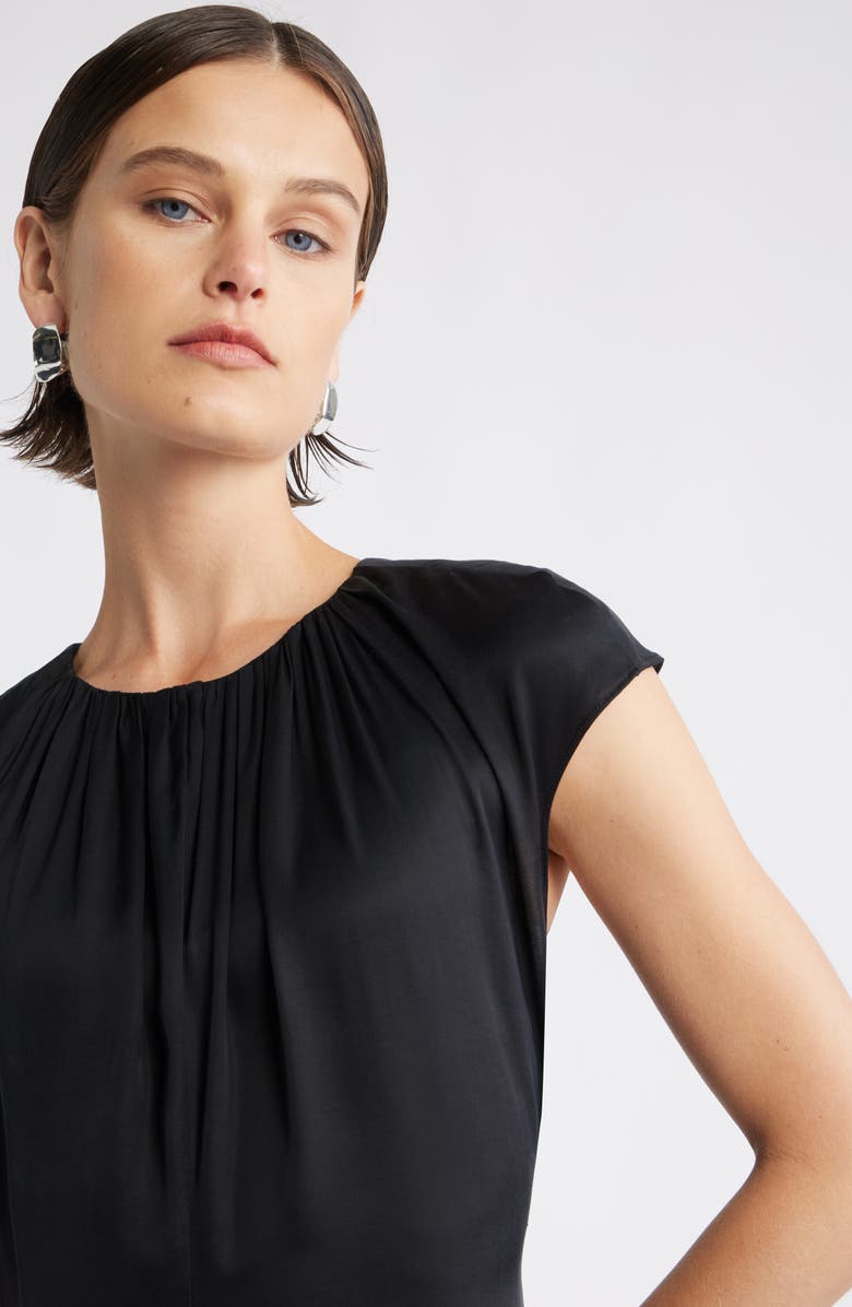 Nordstrom Shirred Cap Sleeve A-Line Dress, Alternate, color, Black
