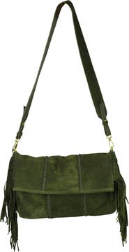 Carlos Falchi Fringe Suede Crossbody Messenger Bag