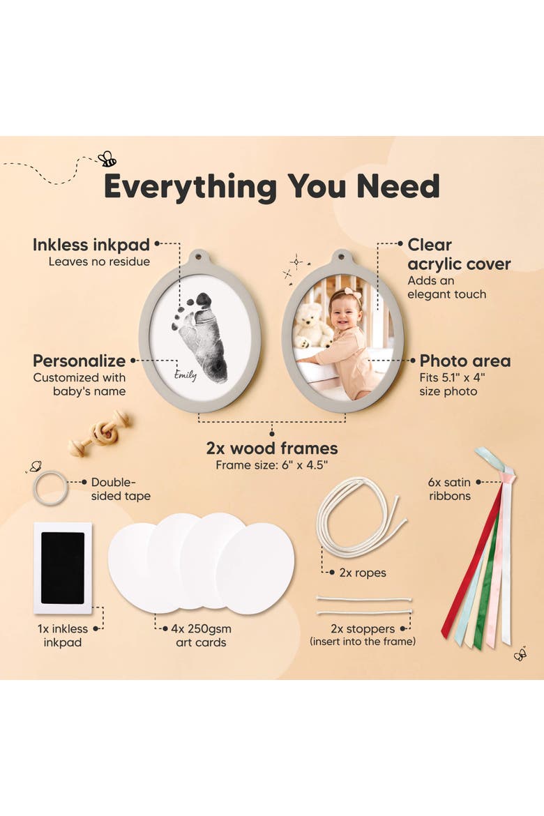 Bitsy Inkless Baby Print and Photo Ornaments, Alternate, color, Oval/Cloud Gray