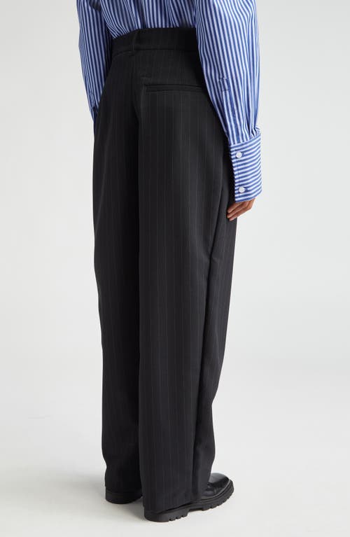House Of Aama Pinstripe High Waist Wool & Cotton Gabardine Trousers In Black