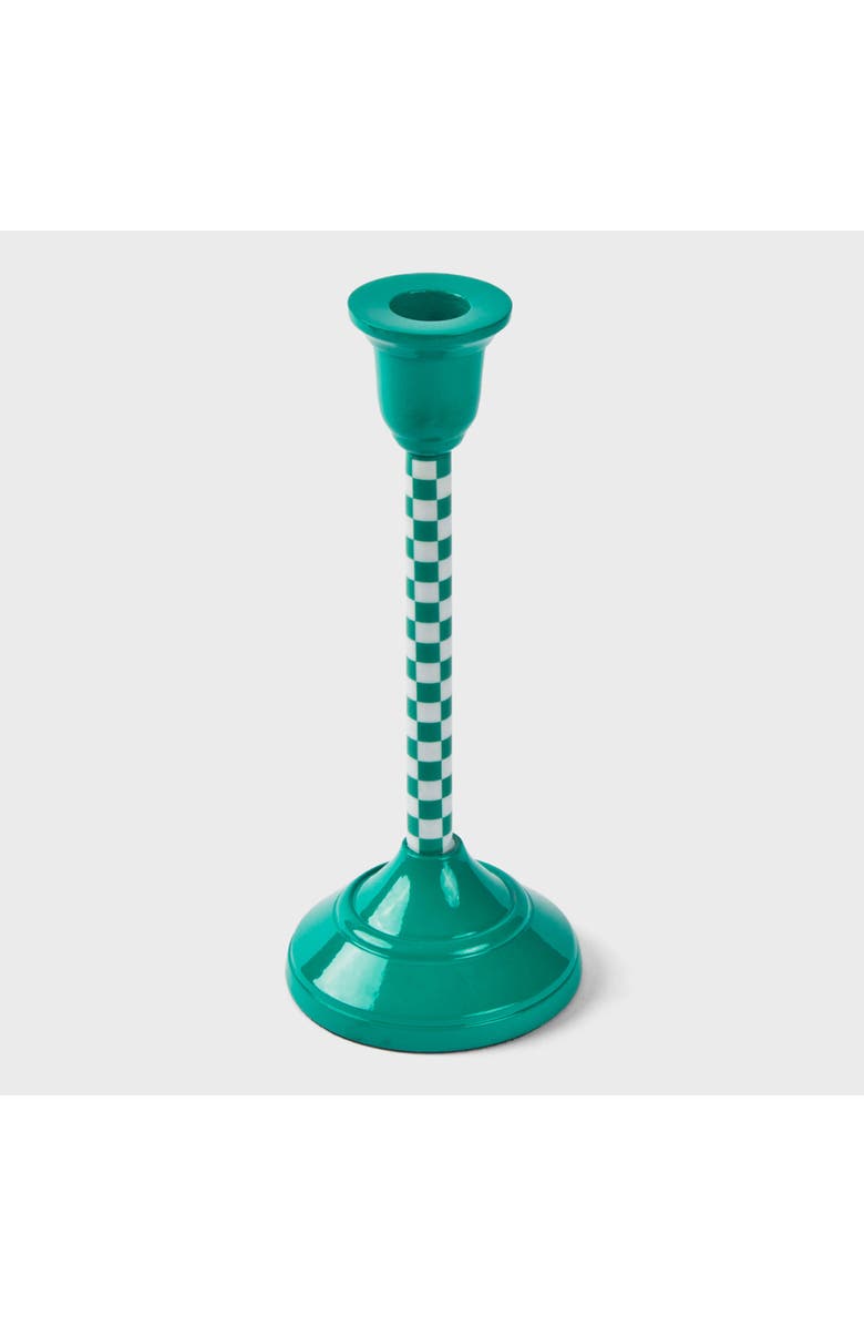 Mela Artisans Jade Mint Checkered Candlesticks, Alternate, color, Jade Mint - 9"