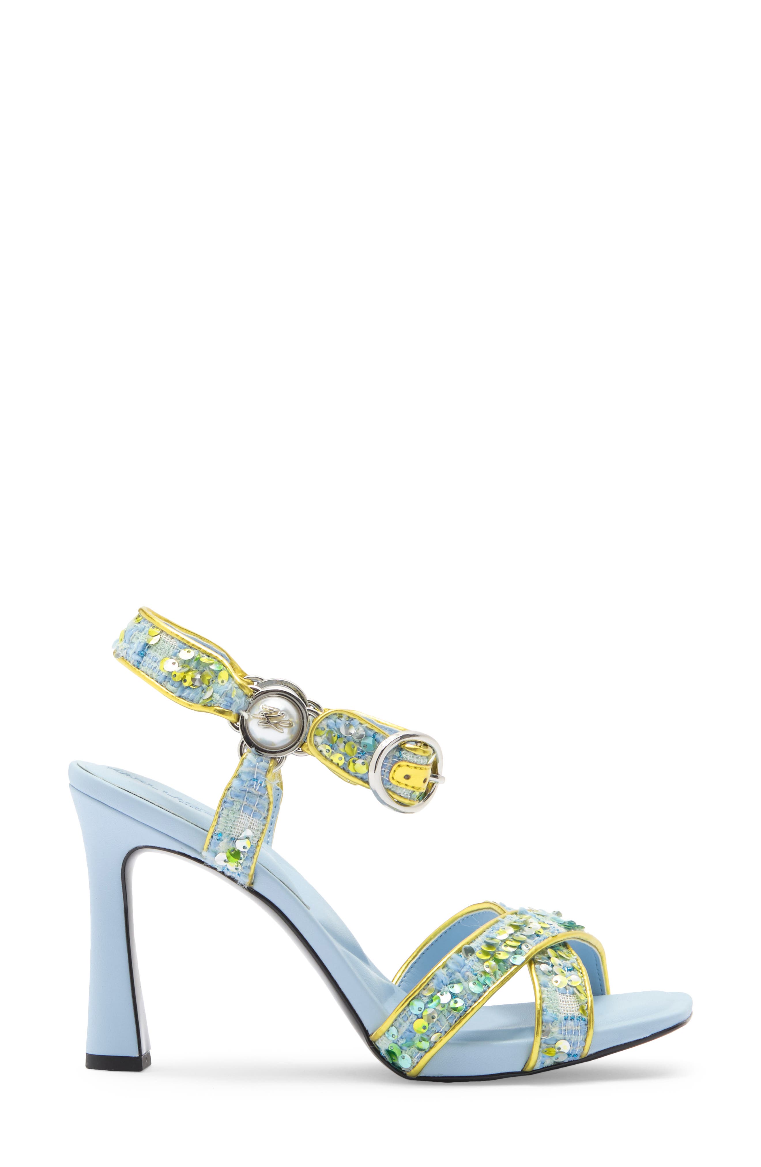 KARL LAGERFELD PARIS Daelin Ankle Strap Sandal, Alternate, color, Blue/ Lime