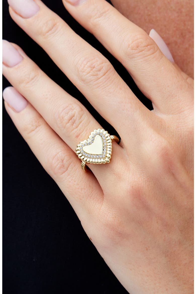 Beaded Pavé Heart Ring, Alternate, color, YELLOW