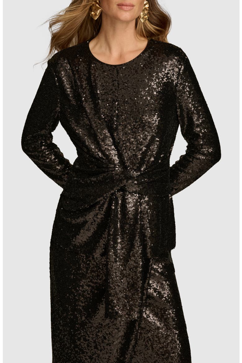 Sequin Tie Waist Long Sleeve Top, Alternate, color, BLACK