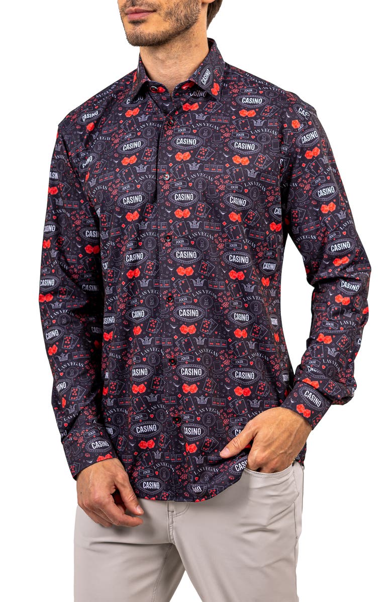 Maceoo Fibonacci Stretch Ascension 3308 Contemporary Fit Button-Up Shirt, Alternate, color, Black