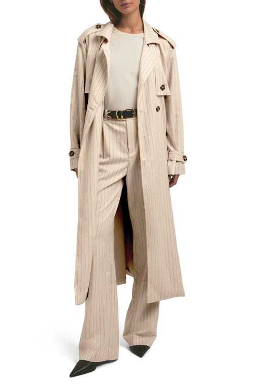 Favorite Daughter The Charles Pinstripe Trench Coat In Warm Sand Pinstrip