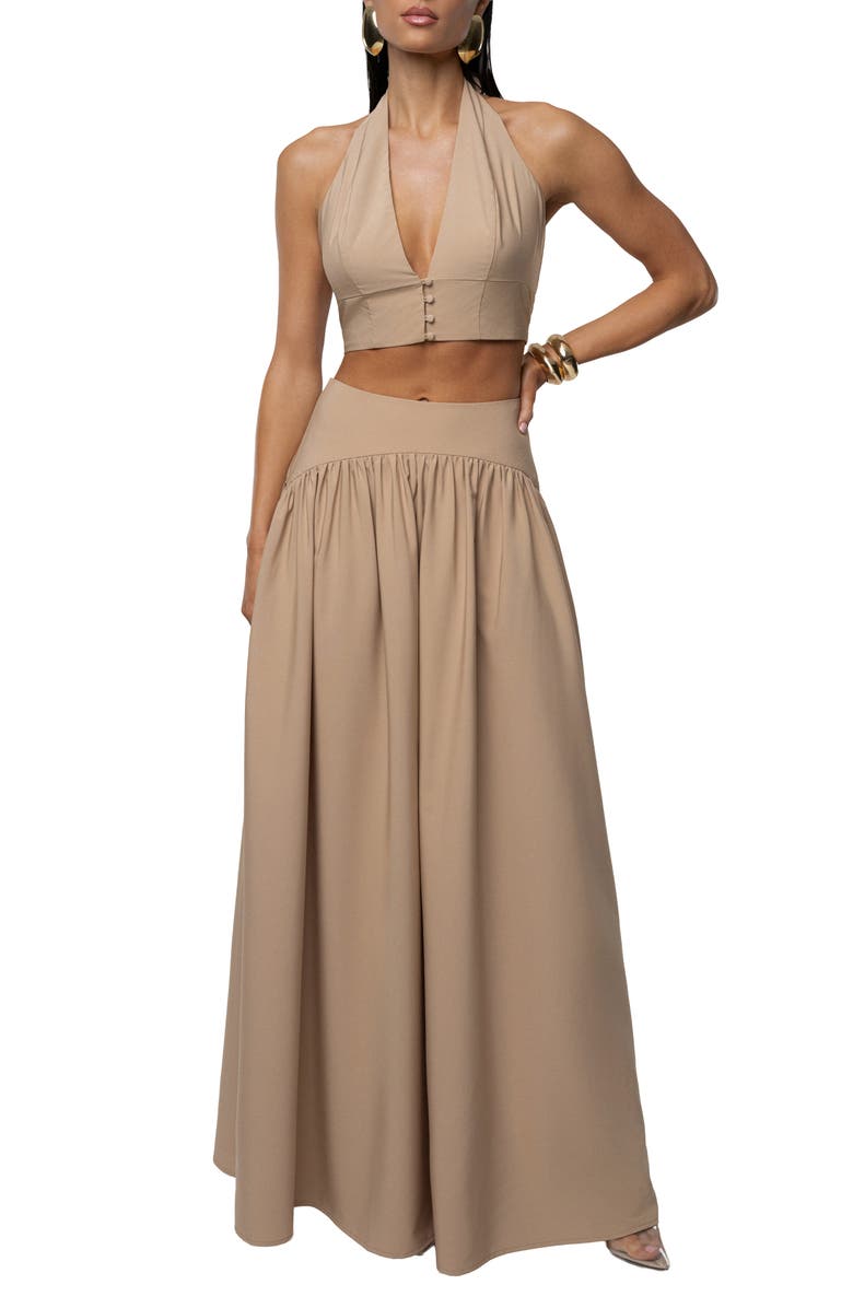 JLUXLABEL Haven Halter Crop Top & Maxi Skirt Set, Alternate, color, Tan