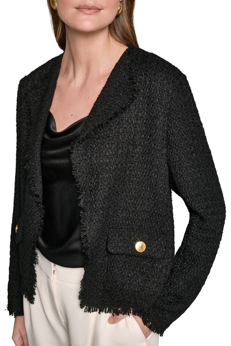 Open Front Tweed Jacket, Alternate, color, BLACK