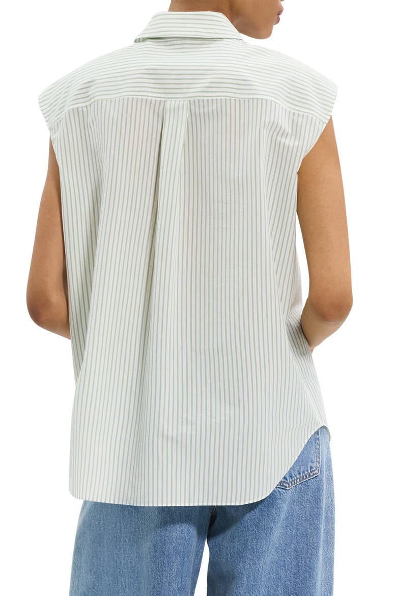 Stripe Cap Sleeve Button-Up Shirt, Alternate, color, GREEN MULTI