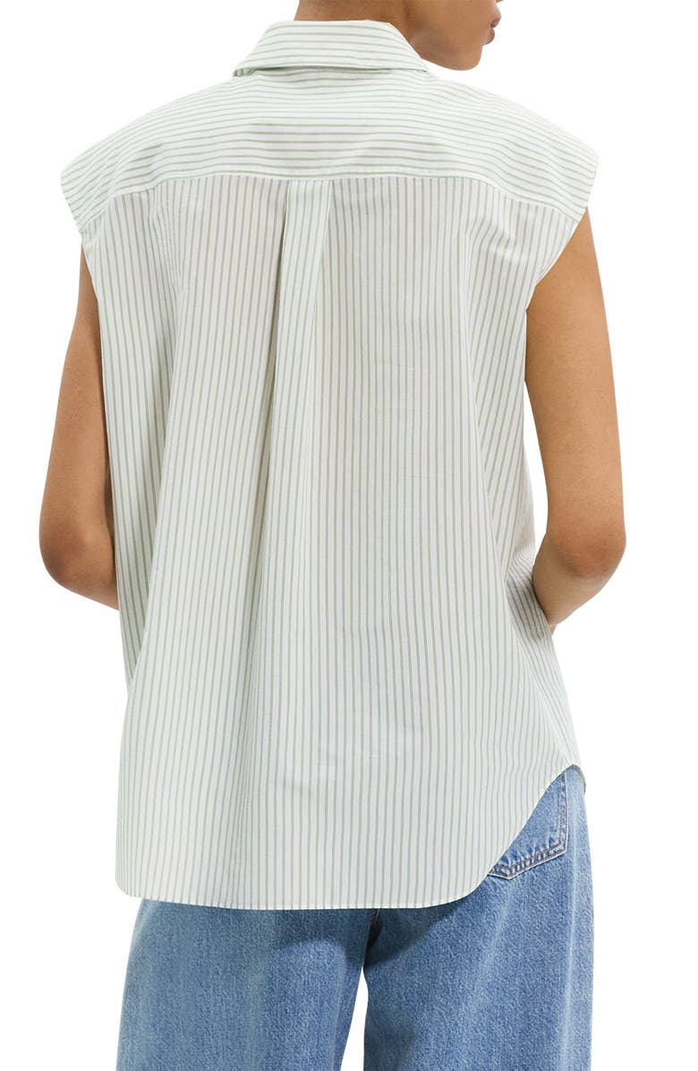 Theory Stripe Cap Sleeve Button-Up Shirt, Alternate, color, Green Multi