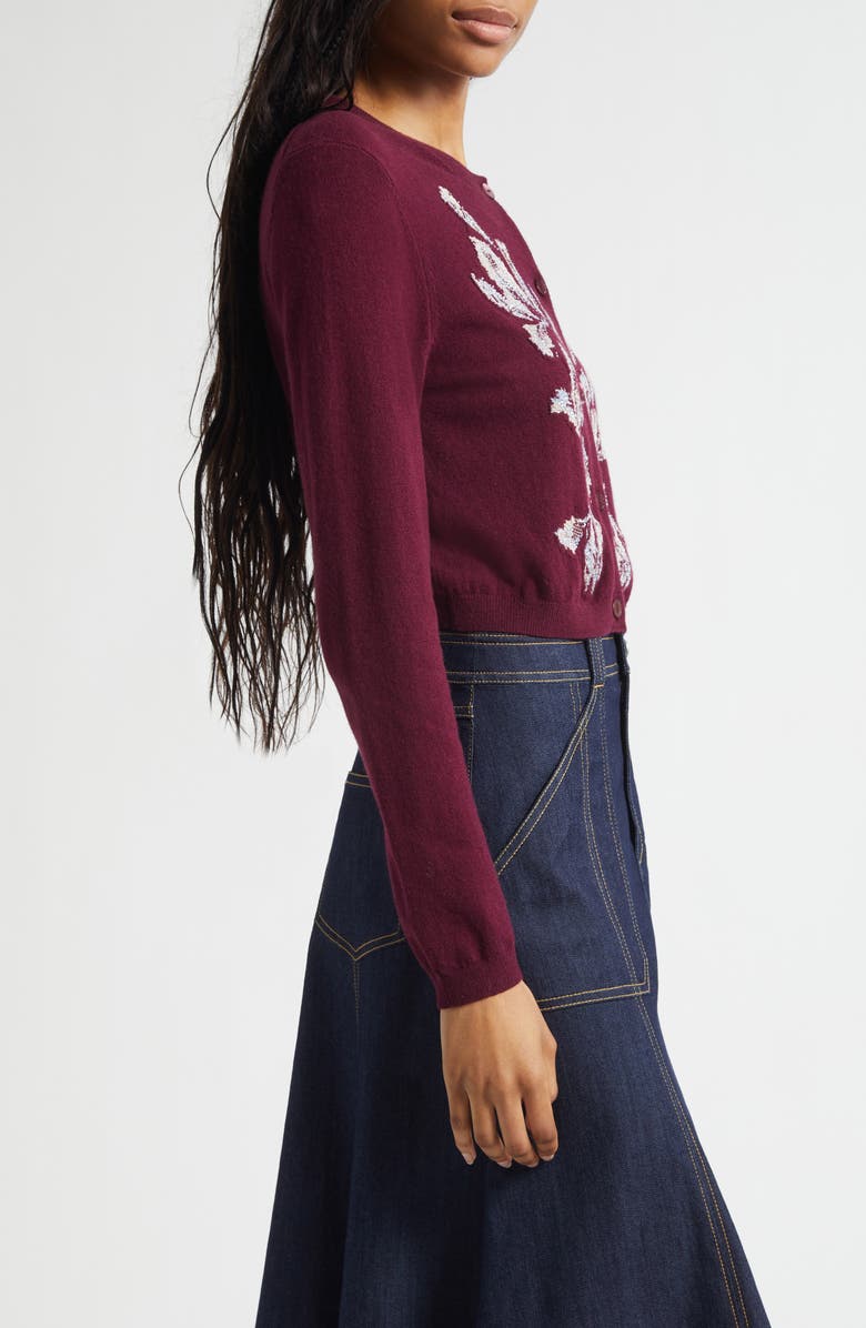 Cinq à Sept Isolde Tulip Jacquard Cardigan, Alternate, color, Deep Plum