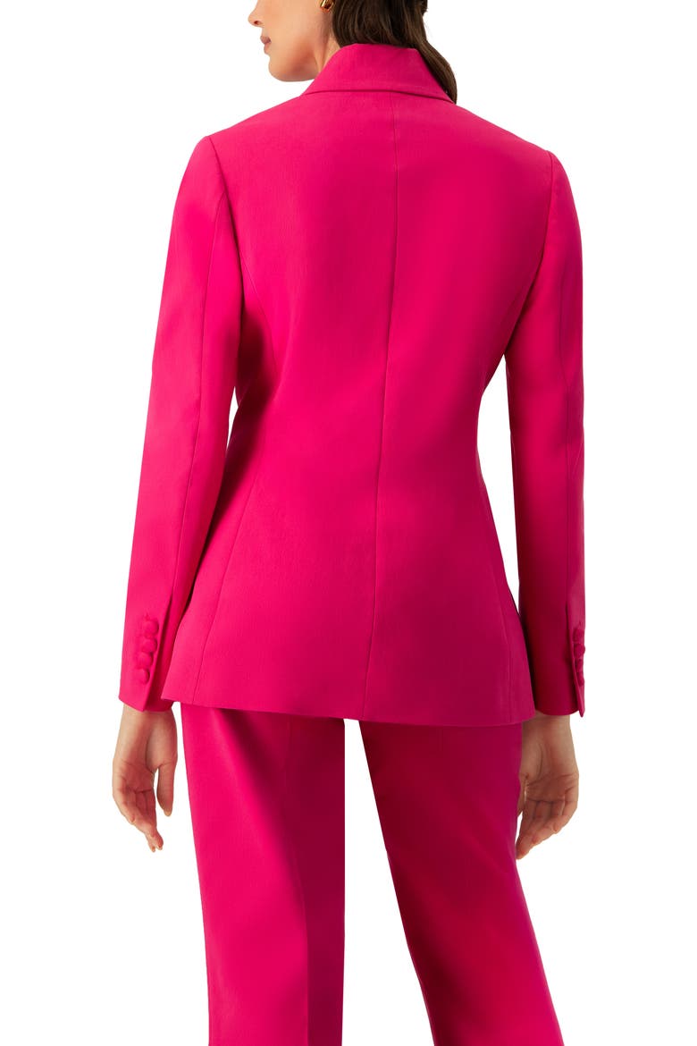 Double-Breasted Cotton Blazer with Flower Detail, Alternate, color, Fuchsia