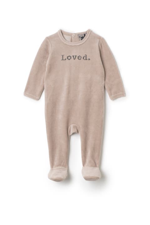 Loved Embroidered Velour Snap Romper