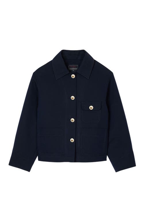 Sandro Cropped Jacket With Officer Buttons In Navy Blue