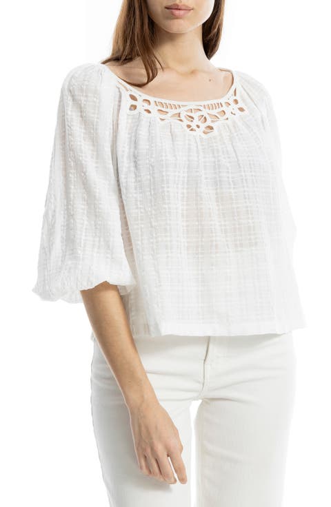 Lace Trim Cotton Gauze Top