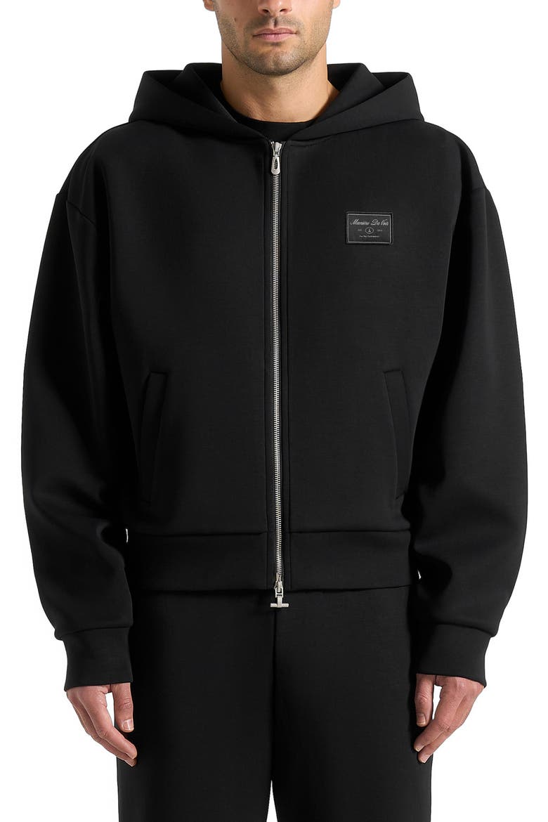 Ray Unisex Neoprene Cropped Zip Hoodie, Main, color, Black