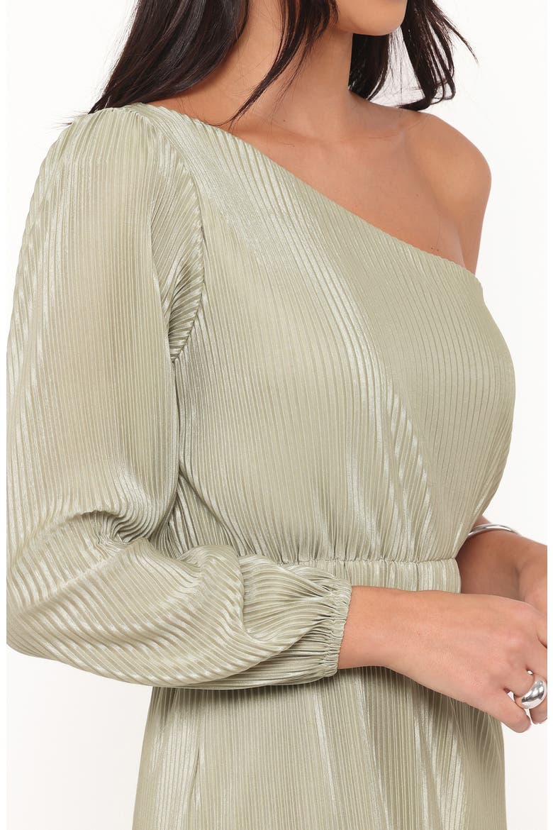 Pontee Plissé One-Shoulder Midi Dress, Alternate, color, SAGE GREEN