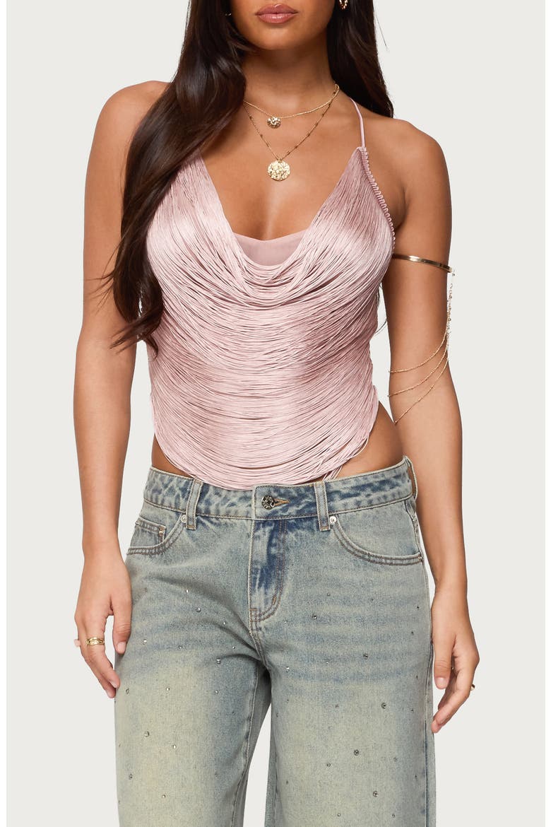 Elenie Fringe Cowl Neck Crossback Top, Main, color, LIGHT-PINK