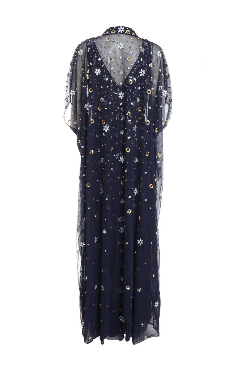 QUIZ Beaded 2-In-1 Cape And Evening Dress, Alternate, color, Navy