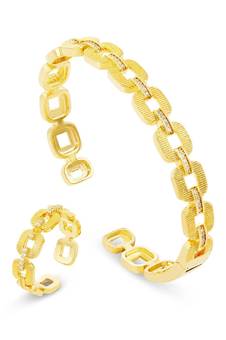 Cubic Zirconia Link Cuff Bracelet & Ring Set, Main, color, YELLOW