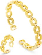 SAVVY CIE JEWELS Cubic Zirconia Link Cuff Bracelet & Ring Set