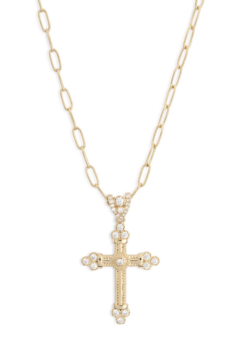 Pavé Crystal Cross Pendant Necklace, Alternate, color, CLEAR- GOLD