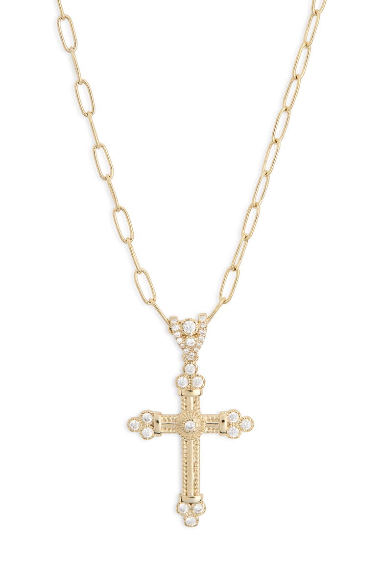 Leith Pavé Crystal Cross Pendant Necklace, Alternate, color, Clear- Gold