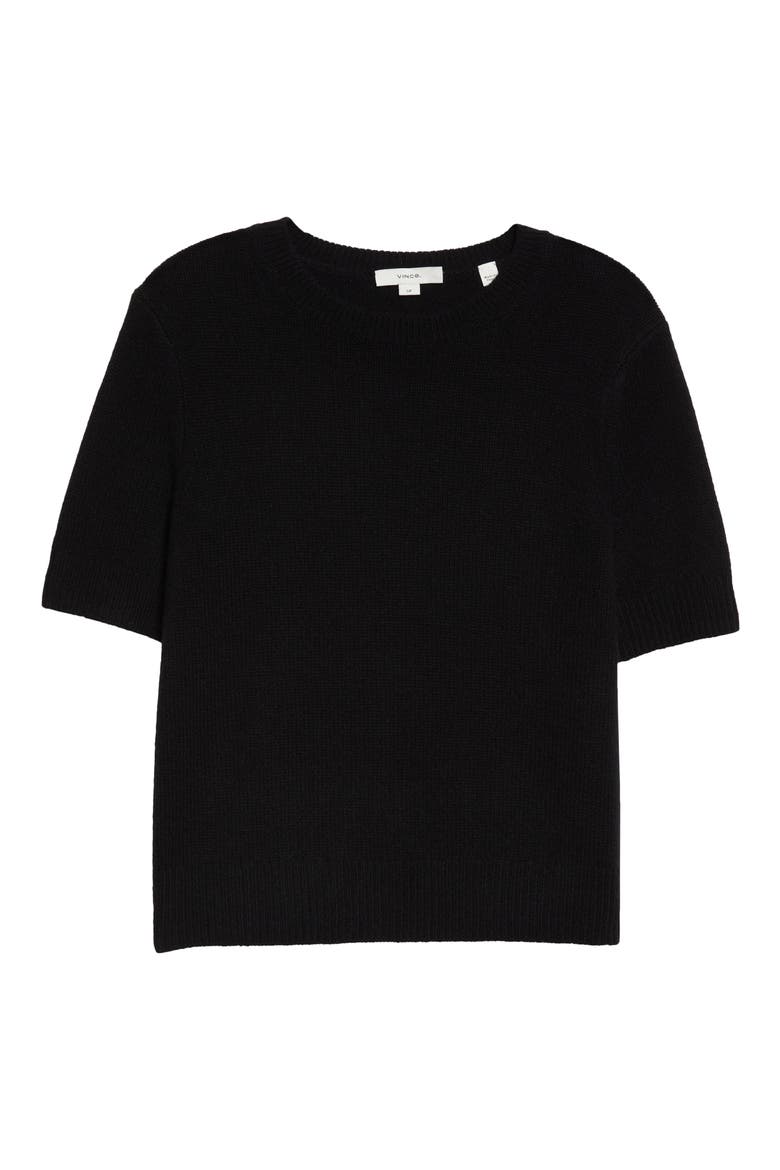 Short Sleeve Wool & Cashmere Sweater, Alternate, color, BLACK