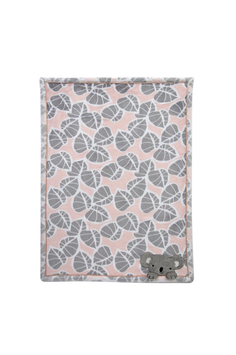 Calypso Koala Leaf Print Luxury Coral Fleece Baby Blanket, Alternate, color, Pink