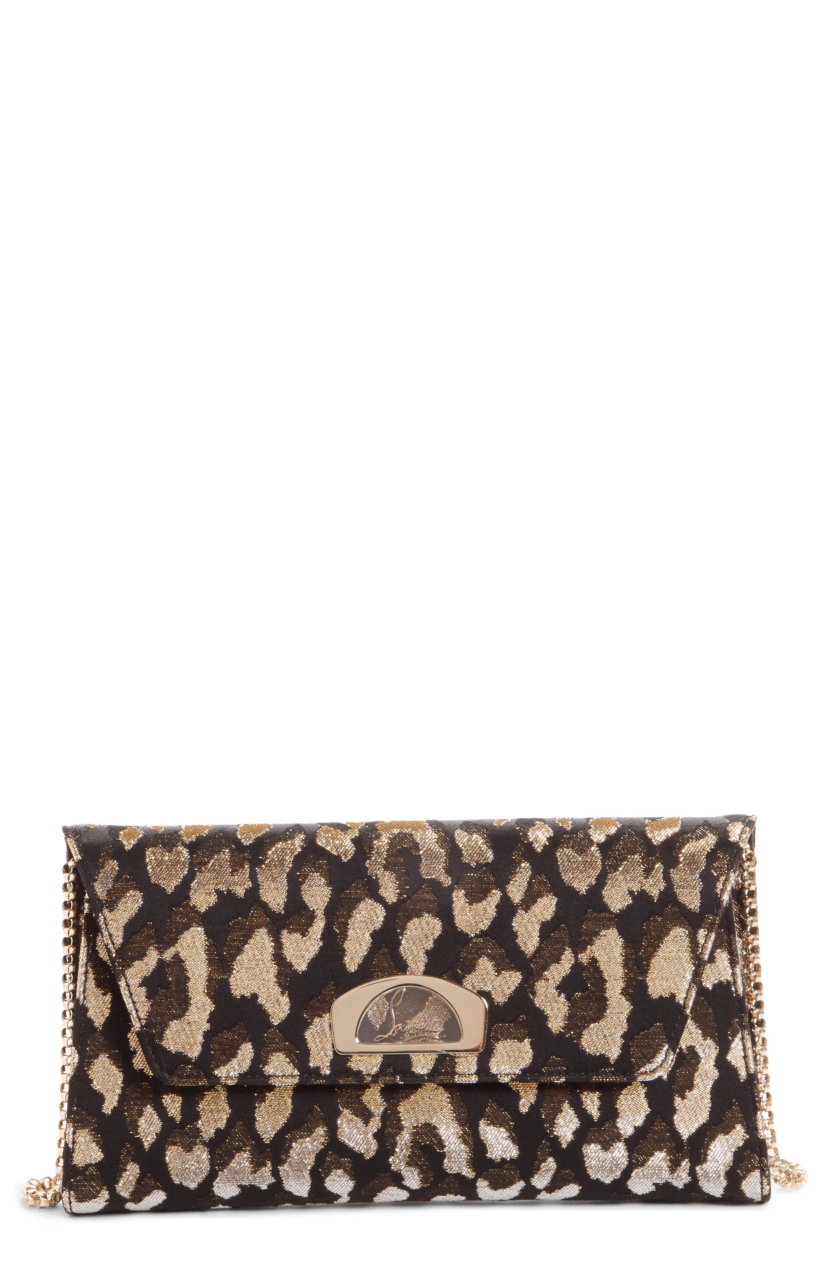 Christian Louboutin Vero Dodat Metallic Leopard Print Clutch, Main, color, 