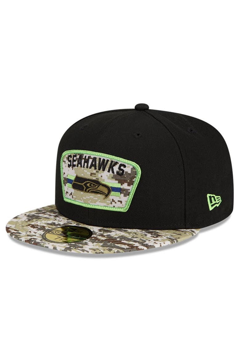 Men's New Era Black/Camo Seattle Seahawks 2021 Salute To Service 59FIFTY Fitted Hat, Alternate, color, Black