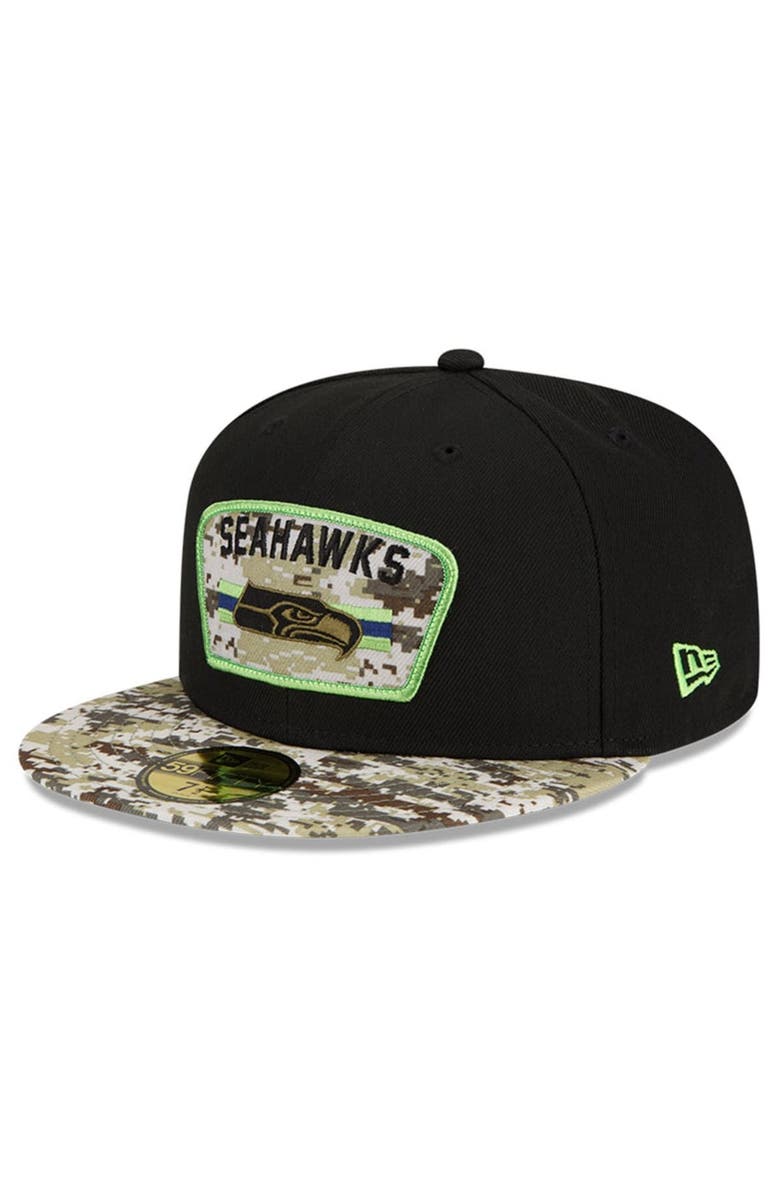New Era Men's New Era Black/Camo Seattle Seahawks 2021 Salute To Service 59FIFTY Fitted Hat, Alternate, color,