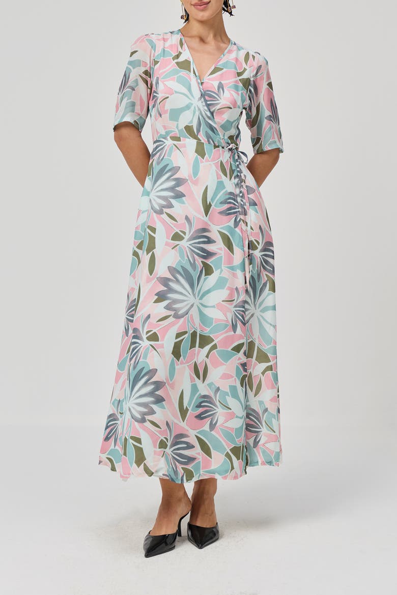 Abstract Floral Wrap Maxi Dress, Main, color, Coastal Bloom