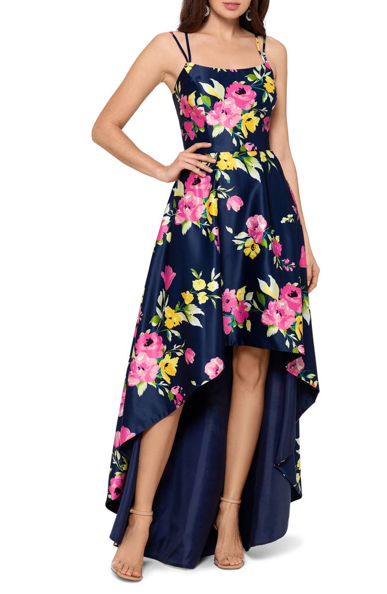 Xscape Evenings Xscape Floral High/Low Gown, Main, color, 