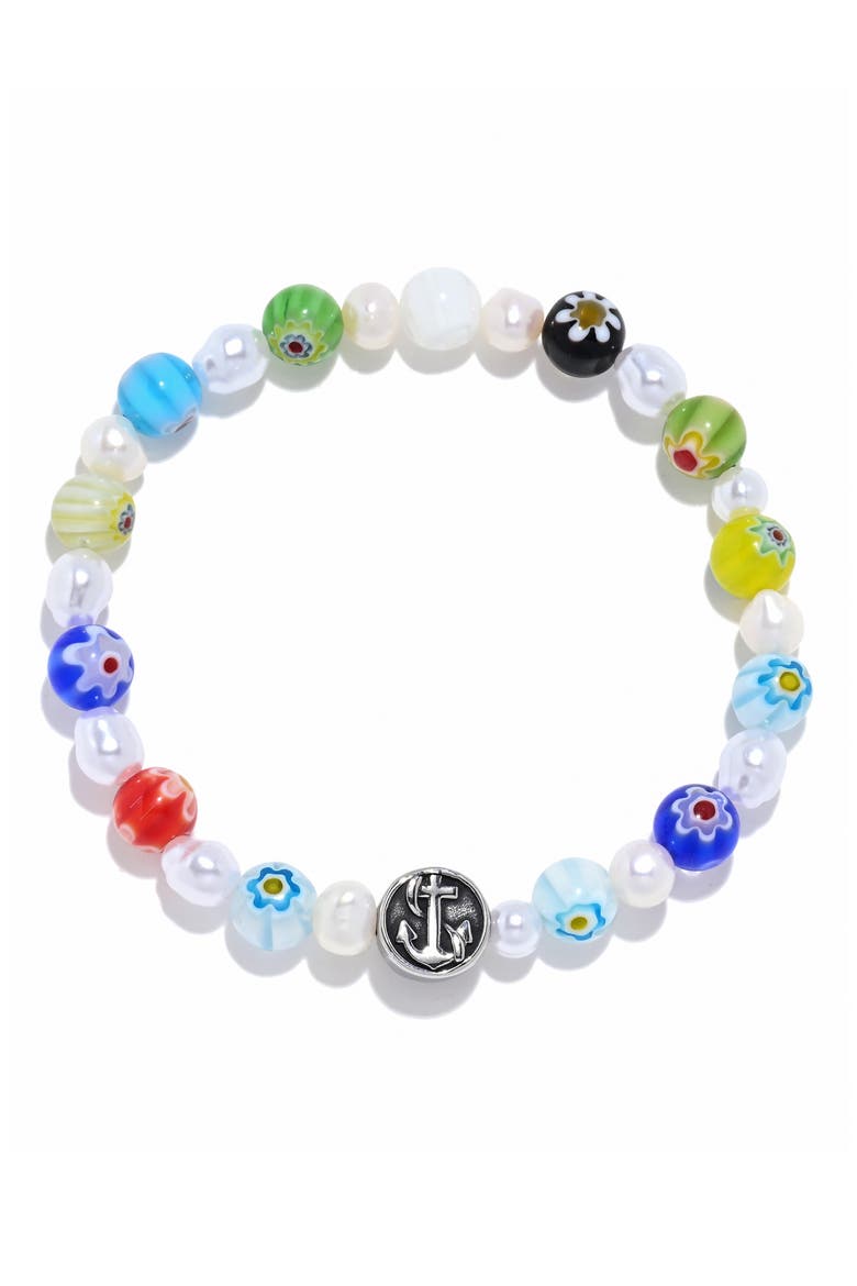 Men's Milliefiori Quatrefoil Bead Stretch Bracelet, Alternate, color, WHITE