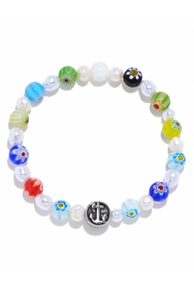 EYE CANDY LOS ANGELES Men's Milliefiori Quatrefoil Bead Stretch Bracelet, Alternate, color, White