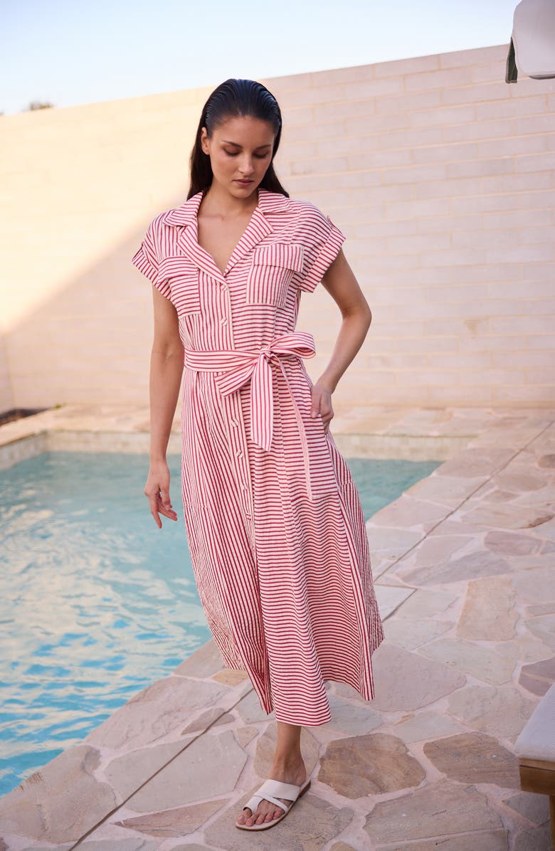 Brave+True Portia Directional Stripe Maxi Shirtdress, Alternate, color, White / Red Stripe