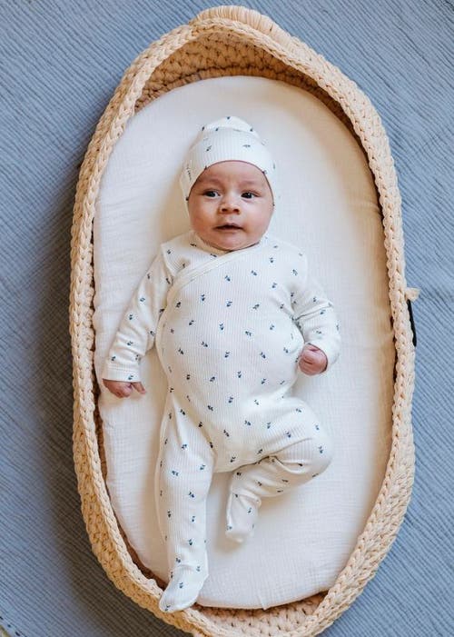 Ely's & Co. Baby Cotton Ribbed Beanie In Ivory/blue Berry