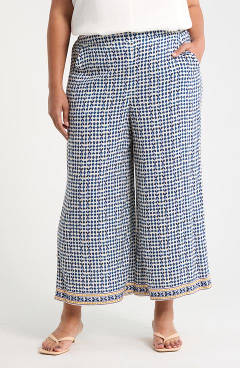 Print Crop Wide Leg Pants (Plus)