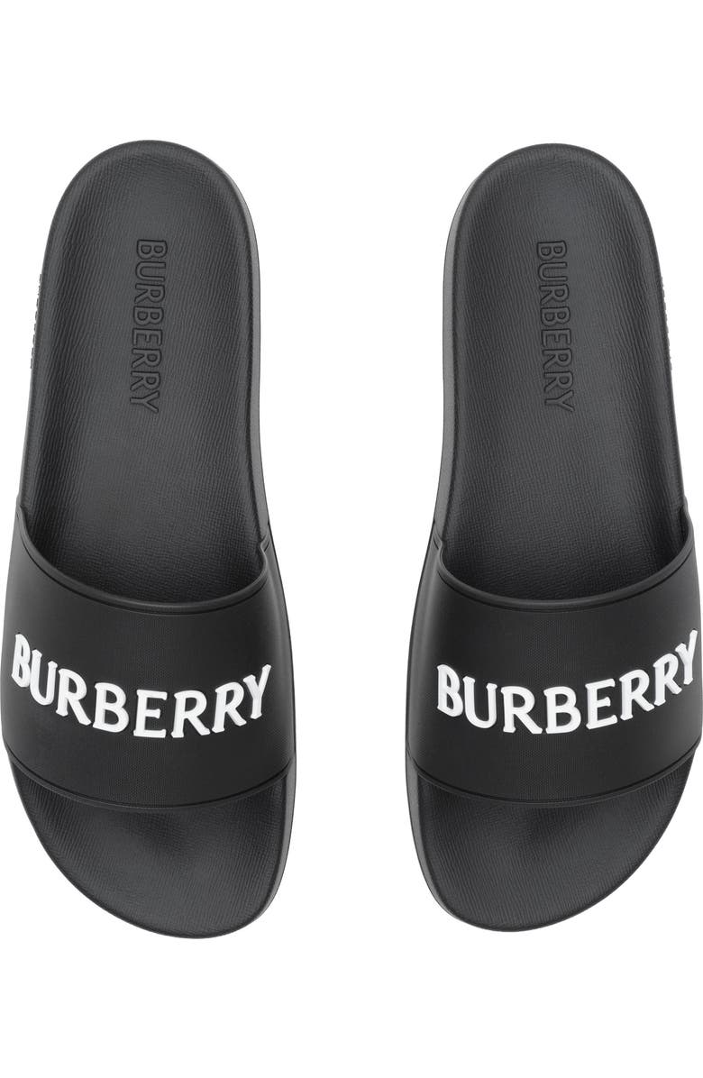 Burberry Logo Slides, Alternate, color, Black/White